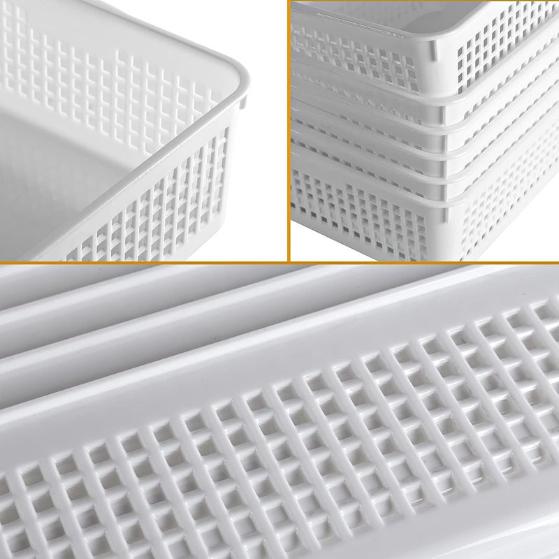 Eslite A4 Size Plastic Storage Basket,Desktop File Paper Letter Organizer Tray, 6-Packs (White+Grey) - Image 5